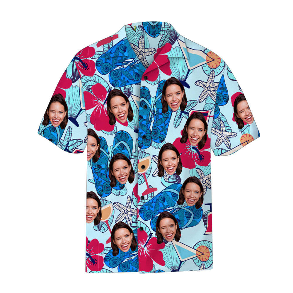 Custom Face Floral Pattern Hawaiian Shirt Men's Popular All Over Print Shirt - MadeMineAU
