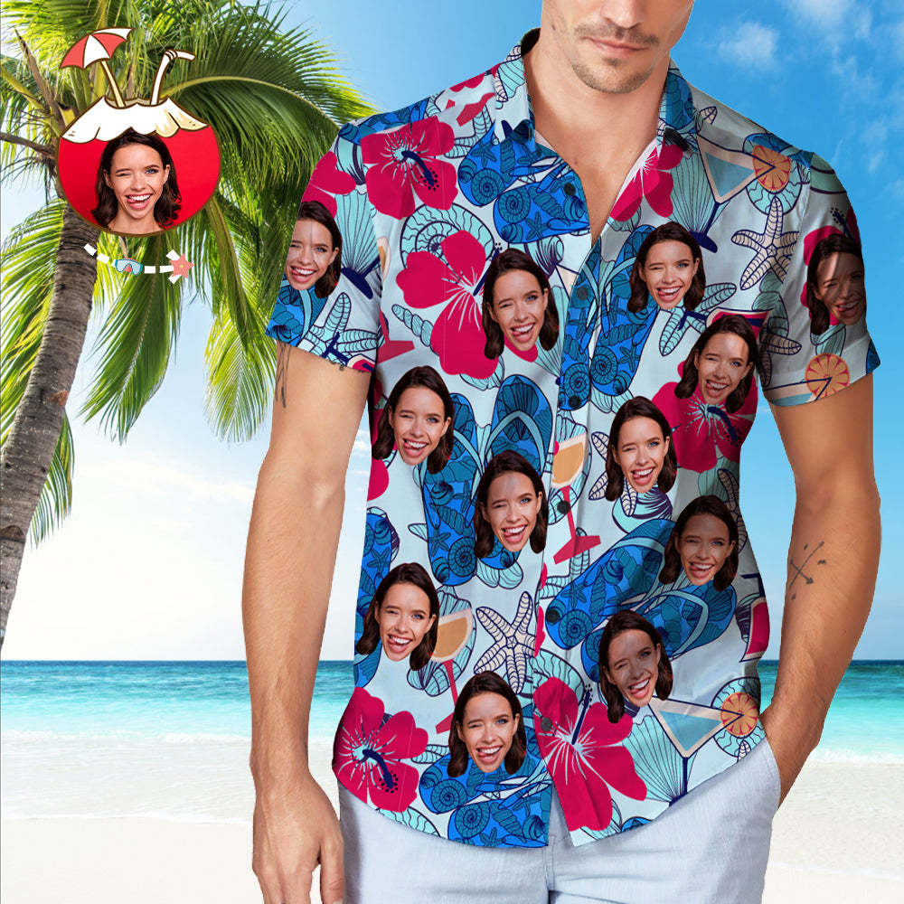 Custom Face Floral Pattern Hawaiian Shirt Men's Popular All Over Print Shirt - MadeMineAU