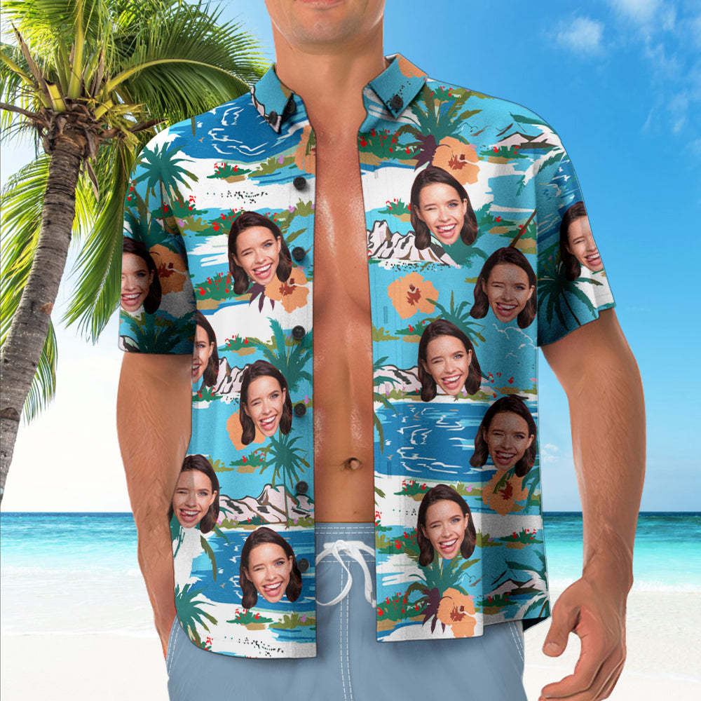 Custom Face Coconut Tree Pattern Hawaiian Shirt Men's Popular All Over Print Shirt - MadeMineAU
