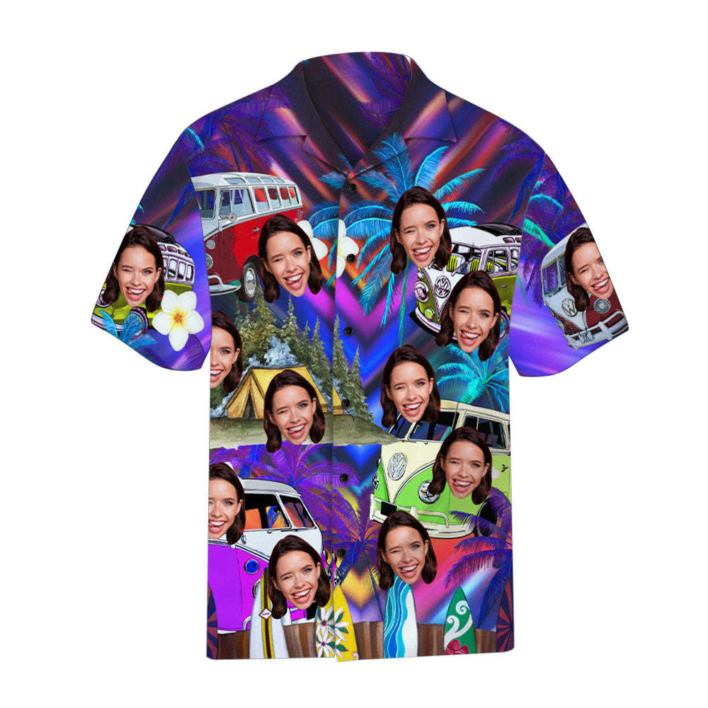 Custom Face Hawaiian Shirt Beach Bus Pattern Hawaiian Shirt - MadeMineAU
