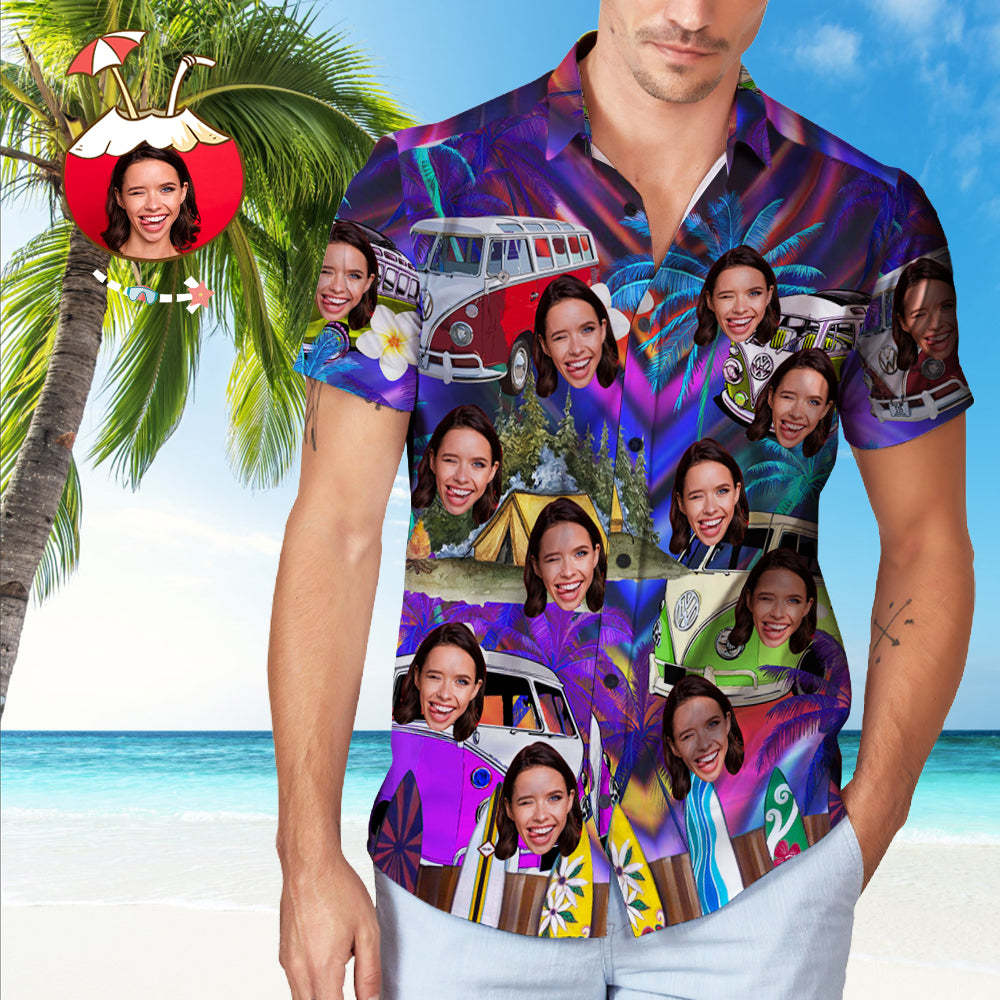 Custom Face Hawaiian Shirt Beach Bus Pattern Hawaiian Shirt - MadeMineAU