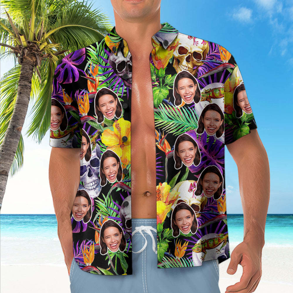 Custom Face Hawaiian Shirt Skull Pattern Hawaiian Shirt for Him - MadeMineAU