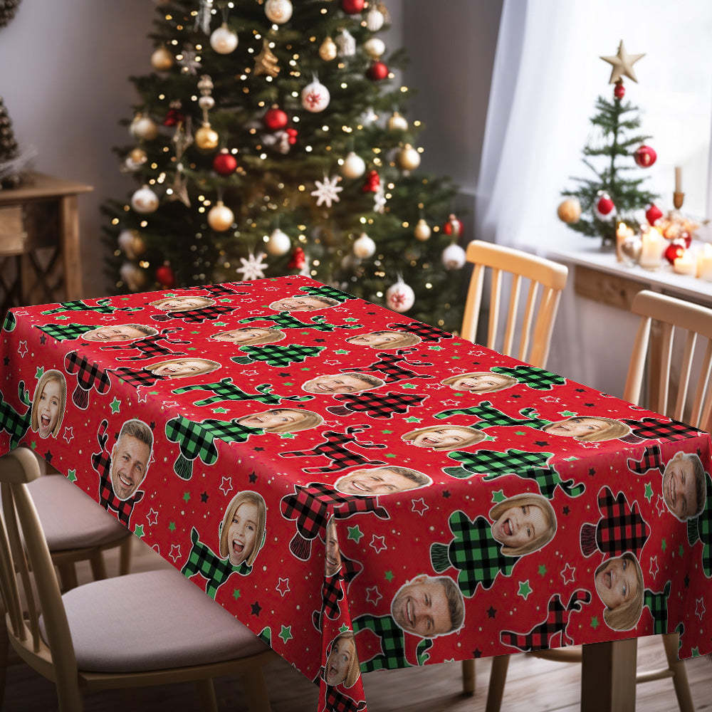 Custom Family Face Christmas Tree Tablecloth Personalized Washable Table Cover Christmas Gift - MadeMineAU
