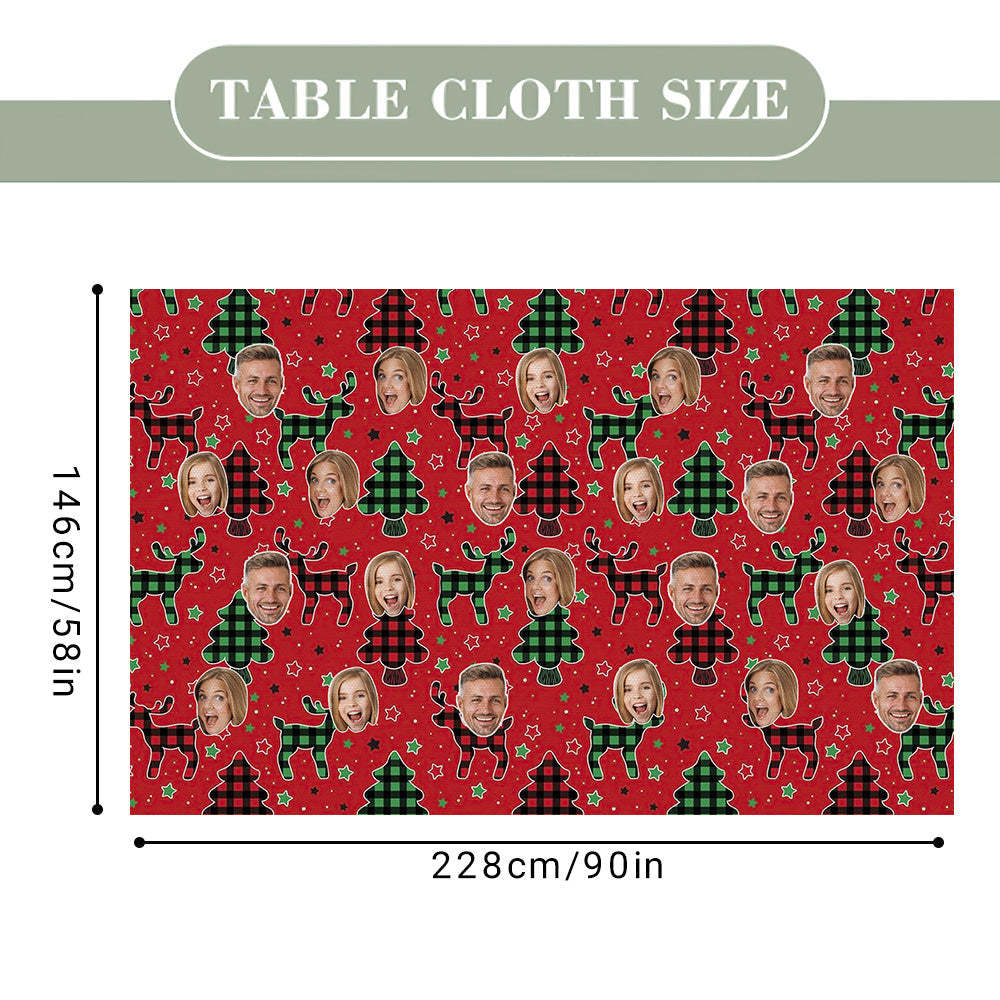 Custom Family Face Christmas Tree Tablecloth Personalized Washable Table Cover Christmas Gift - MadeMineAU