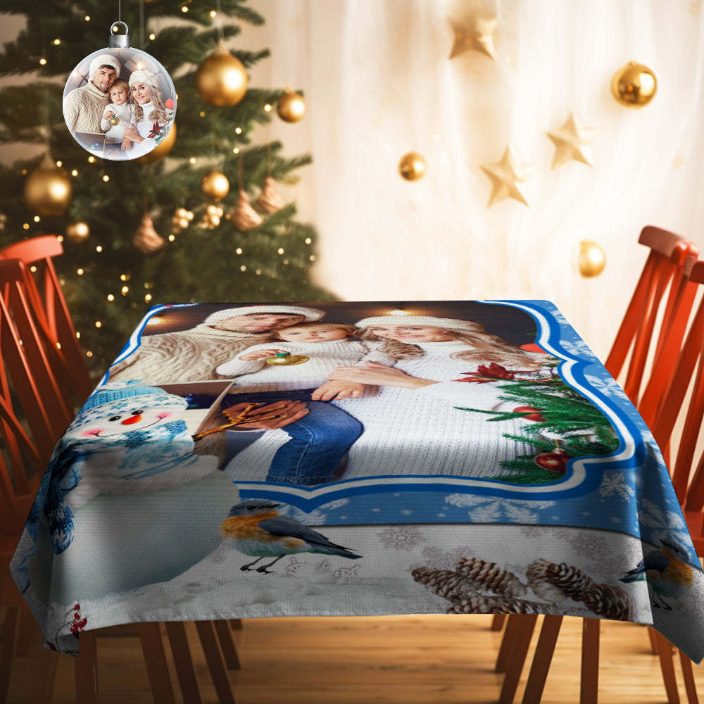 Personalized Photo Christmas Snowman Tablecloth Custom Washable Table Cover Christmas Gift - MadeMineAU