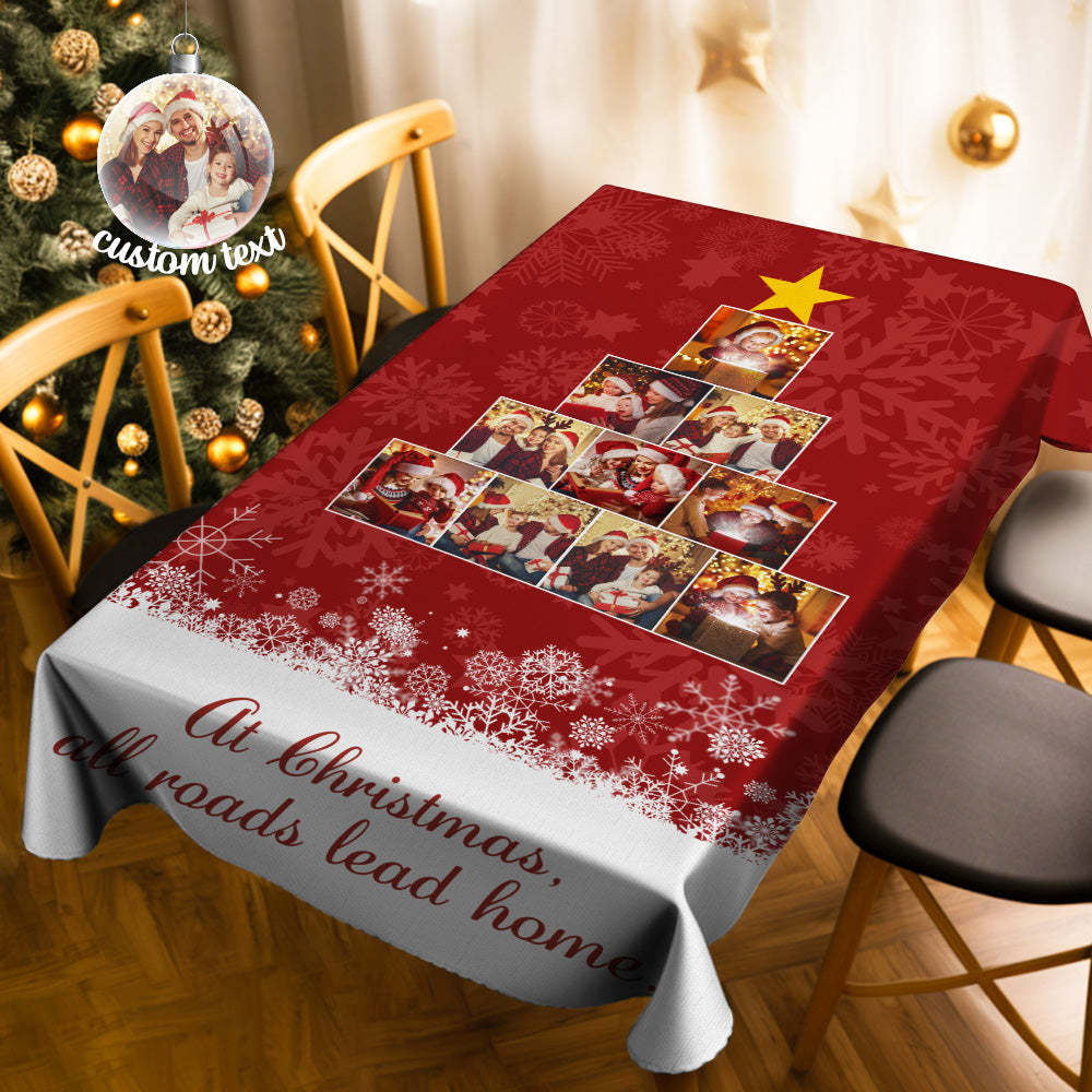 Custom Family Photos Christmas Tree Tablecloth Personalized Washable Table Cover Christmas Gift - MadeMineAU