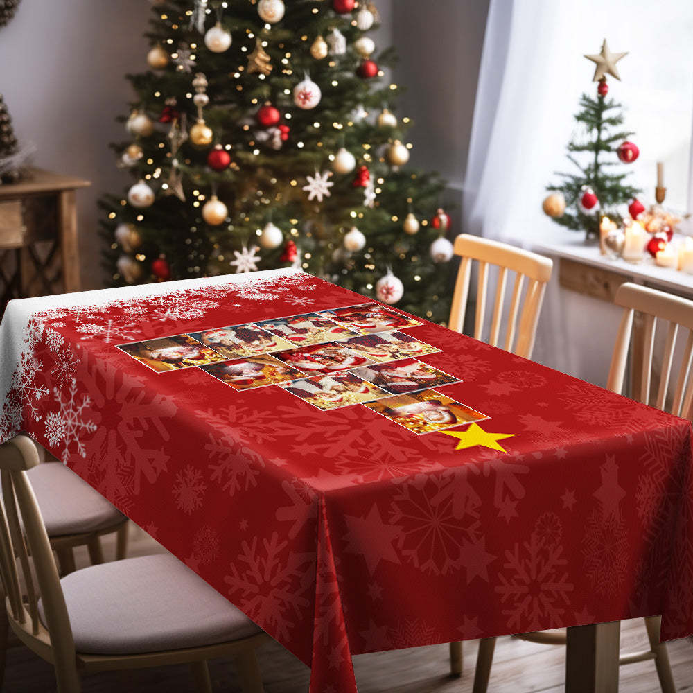 Custom Family Photos Christmas Tree Tablecloth Personalized Washable Table Cover Christmas Gift - MadeMineAU