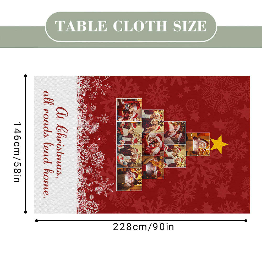 Custom Family Photos Christmas Tree Tablecloth Personalized Washable Table Cover Christmas Gift - MadeMineAU