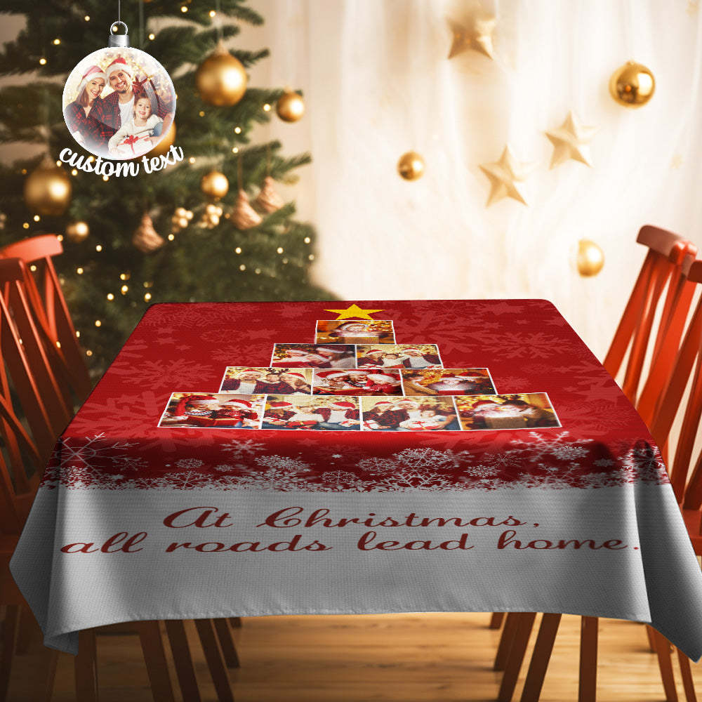 Custom Family Photos Christmas Tree Tablecloth Personalized Washable Table Cover Christmas Gift - MadeMineAU