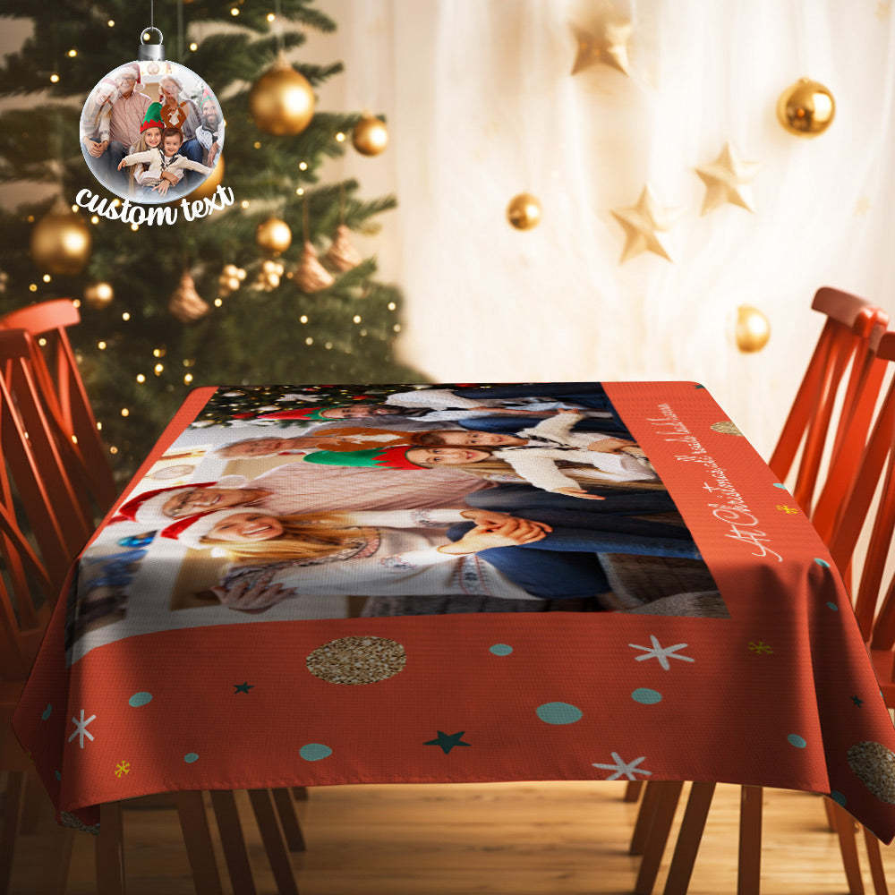 Custom Photo and Text Christmas Tablecloth Personalized Washable Table Cover Christmas Gift - MadeMineAU