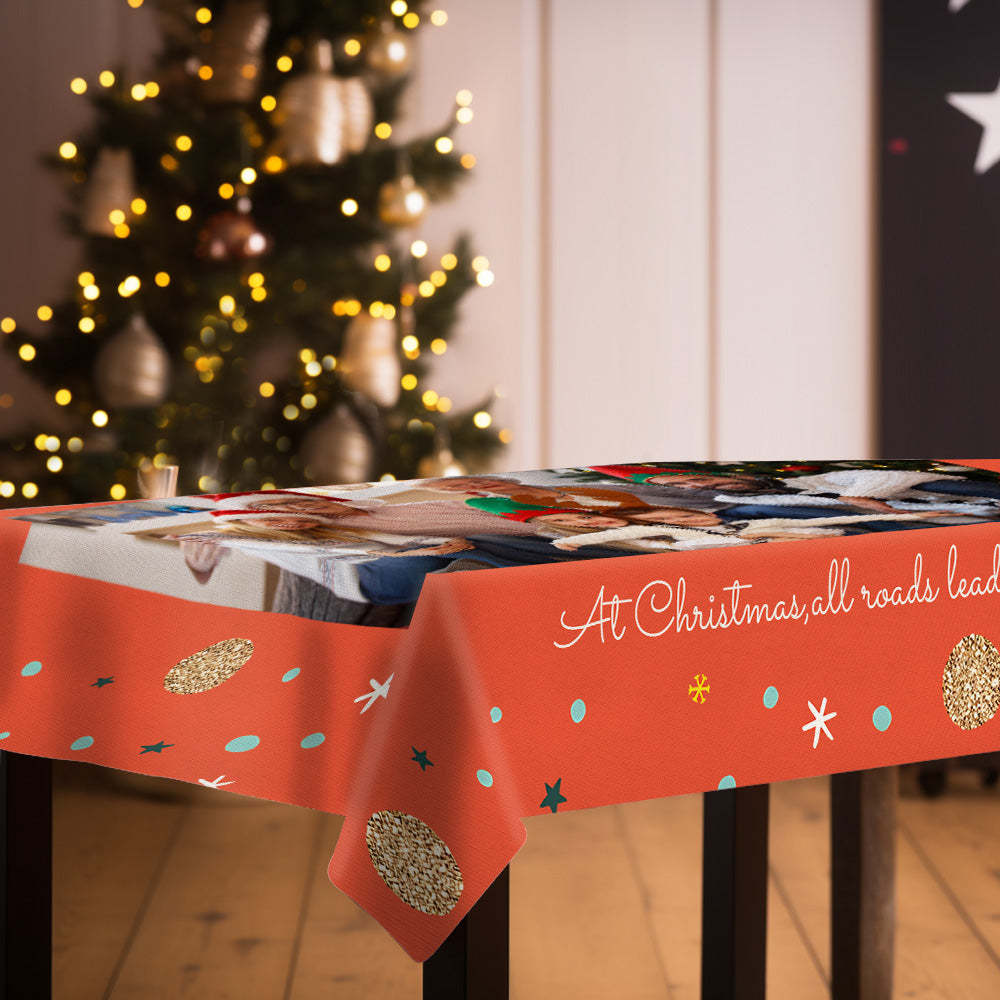 Custom Photo and Text Christmas Tablecloth Personalized Washable Table Cover Christmas Gift - MadeMineAU