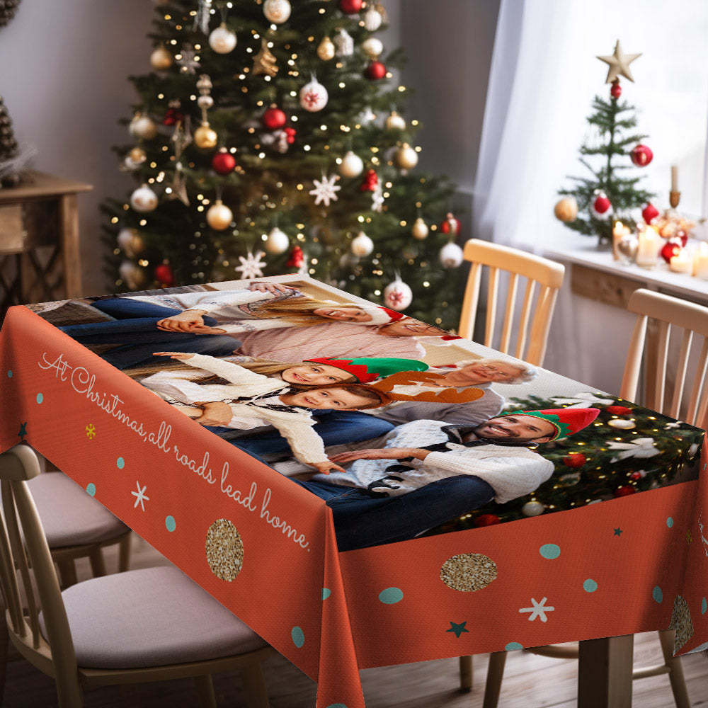 Custom Photo and Text Christmas Tablecloth Personalized Washable Table Cover Christmas Gift - MadeMineAU