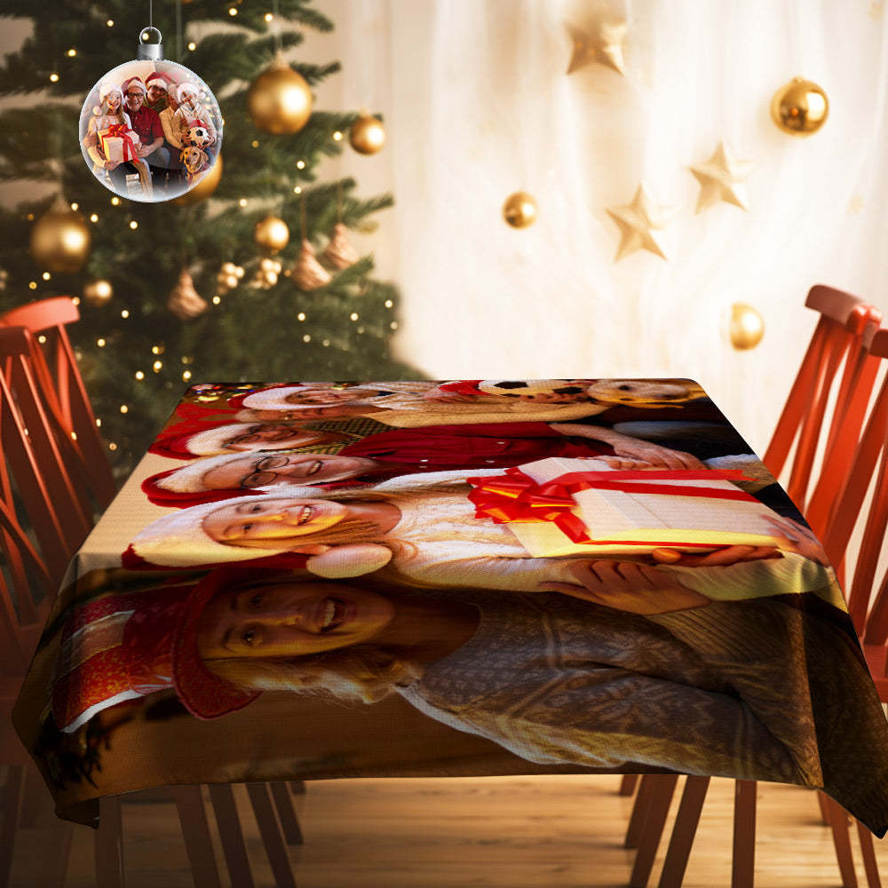 Custom Merry Christmas Family Photo Tablecloth Personalized Table Cover Christmas Gift - MadeMineAU