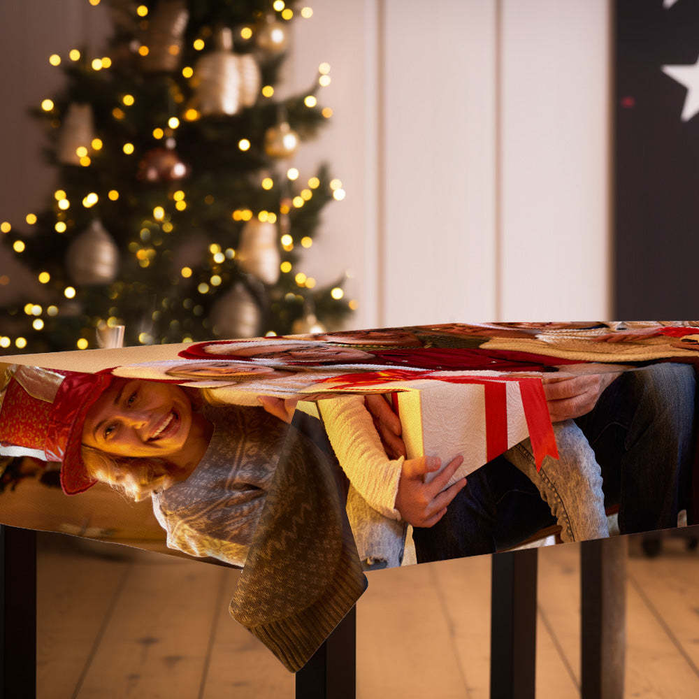Custom Merry Christmas Family Photo Tablecloth Personalized Table Cover Christmas Gift - MadeMineAU