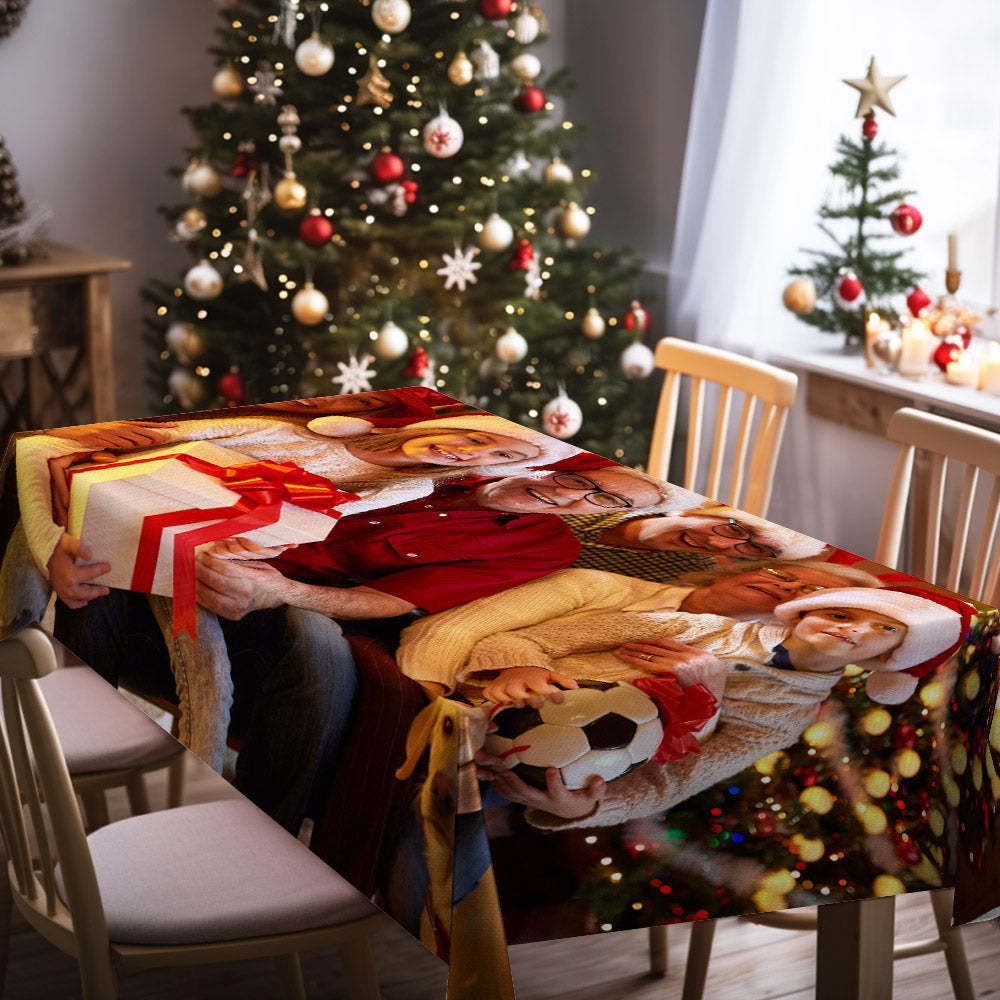 Custom Merry Christmas Family Photo Tablecloth Personalized Table Cover Christmas Gift - MadeMineAU