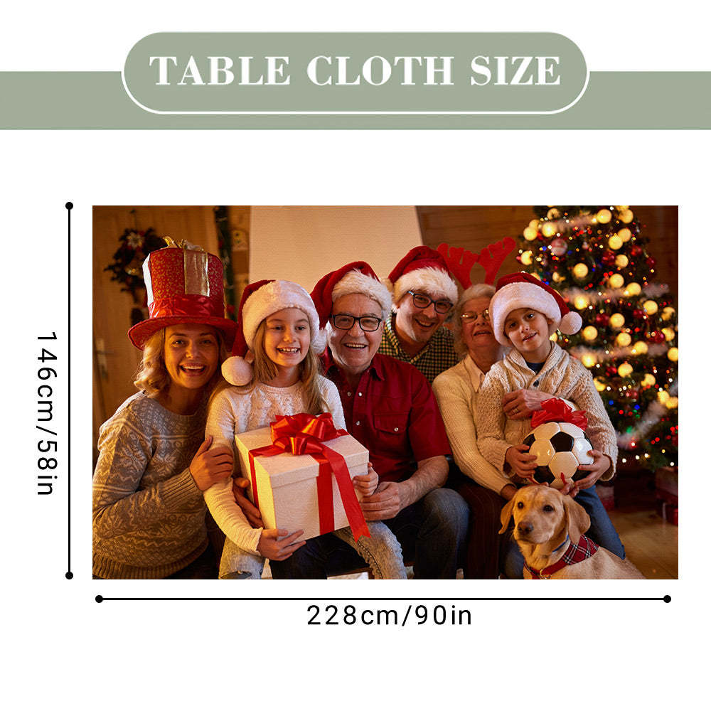 Custom Merry Christmas Family Photo Tablecloth Personalized Table Cover Christmas Gift - MadeMineAU