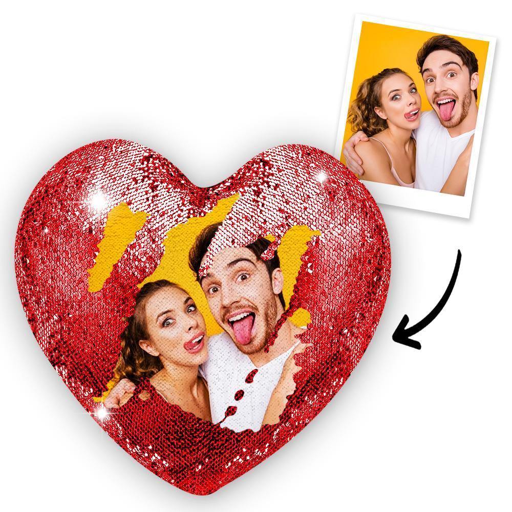 Custom Love Heart Photo Magic Sequin Pillow - MadeMineAU