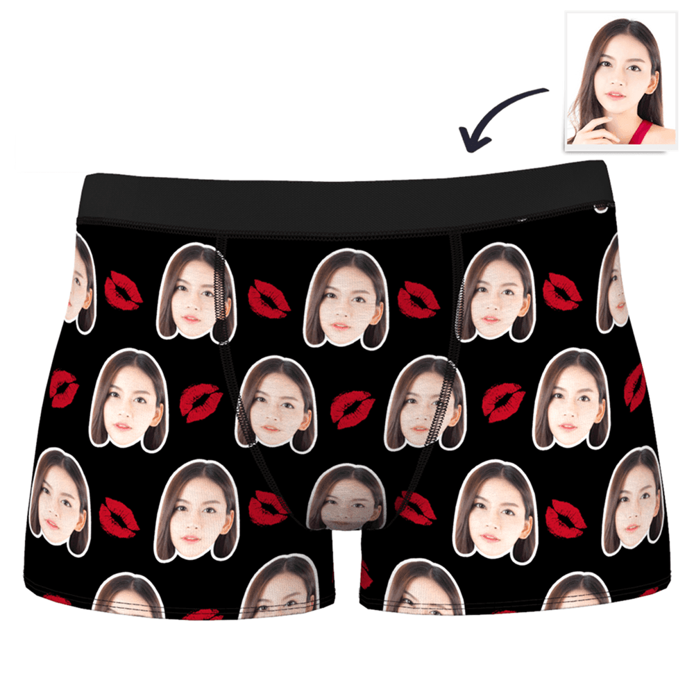 Couple Men's Custom Face Boxer Shorts - Kiss - MadeMineAU
