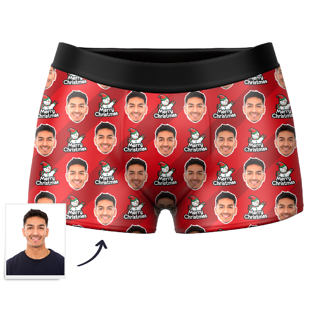 Men's Christmas Gifts Custom Snowman Face Boxer Shorts - MadeMineAU