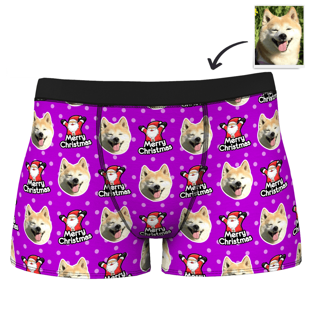 Men's Christmas Pet Custom Santa Claus Face Boxer Shorts - MadeMineAU