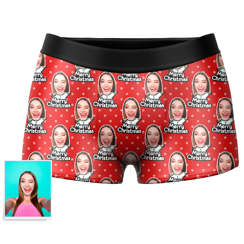 Men's Merry Christmas Custom Face Boxer Shorts - MadeMineAU