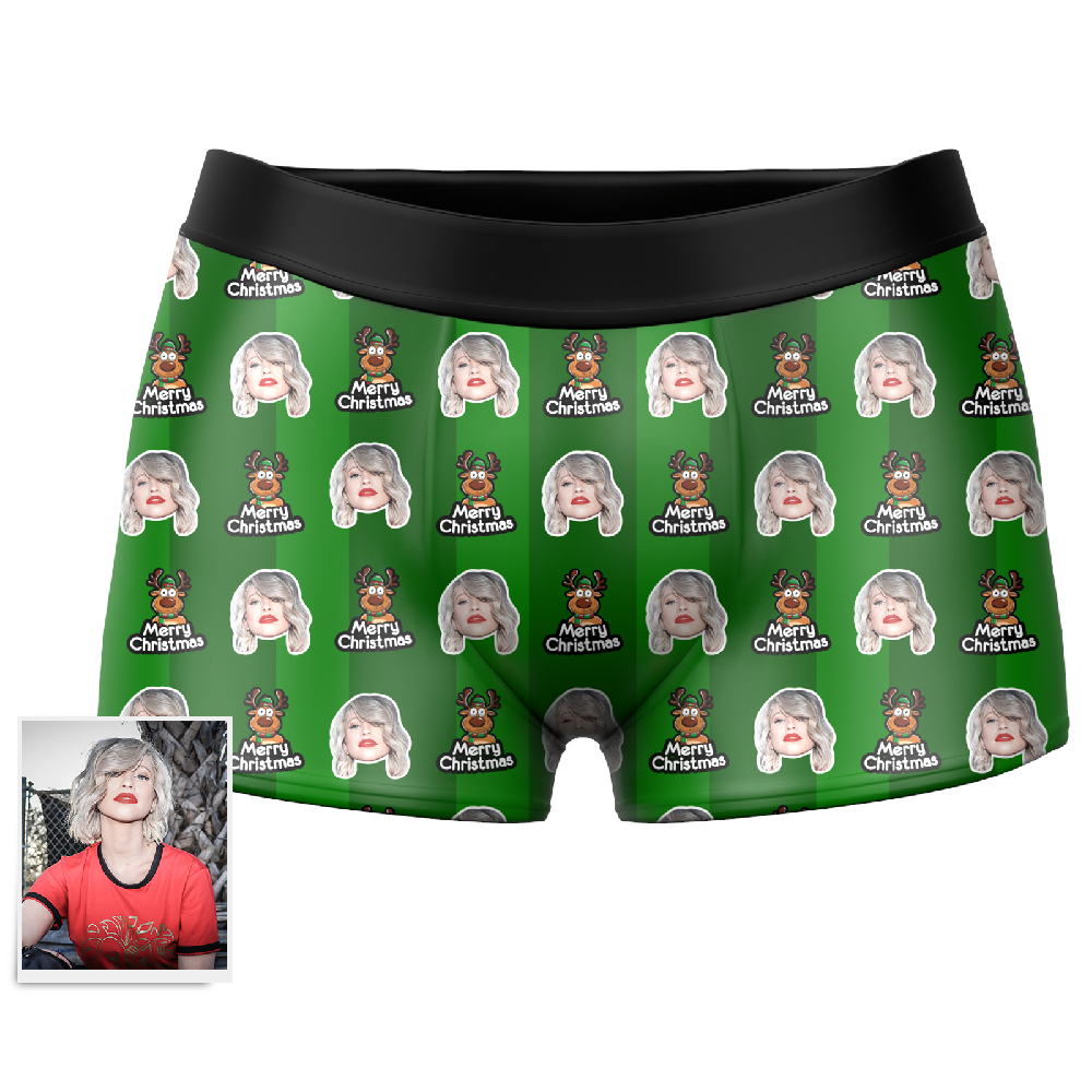 Men's Merry Christmas Elk Custom Face Boxer Shorts - MadeMineAU