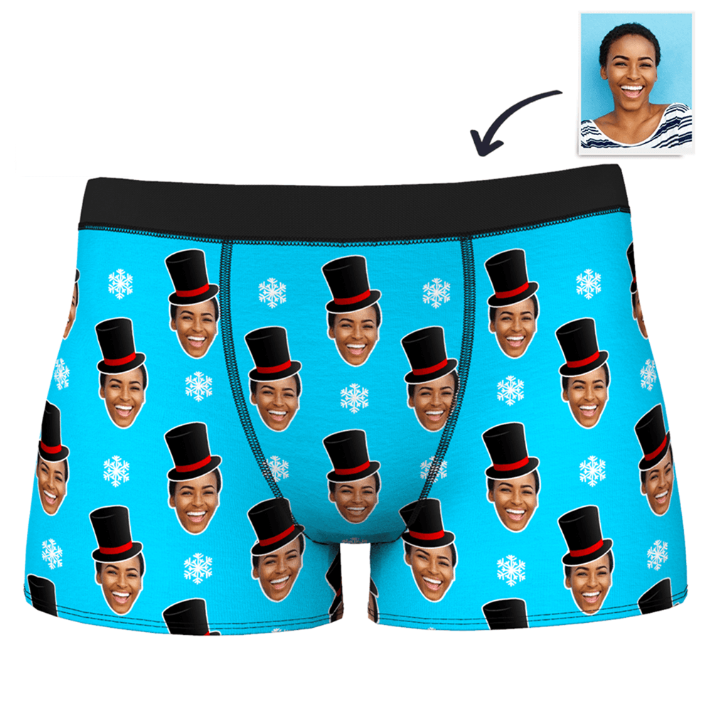 Men's Custom Christmas Snowman Face Boxer Shorts - MadeMineAU