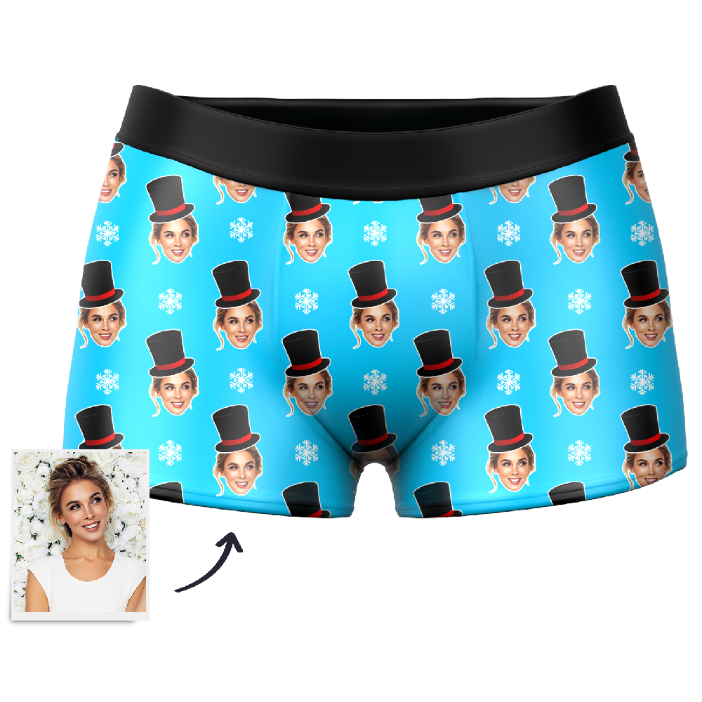 Men's Custom Christmas Snowman Face Boxer Shorts - MadeMineAU