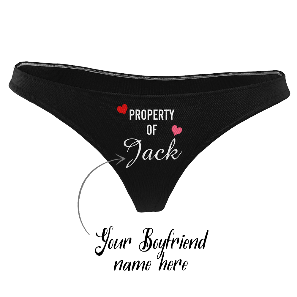 Women's Plain Custom Name Property of Thong Panty - heart - MadeMineAU
