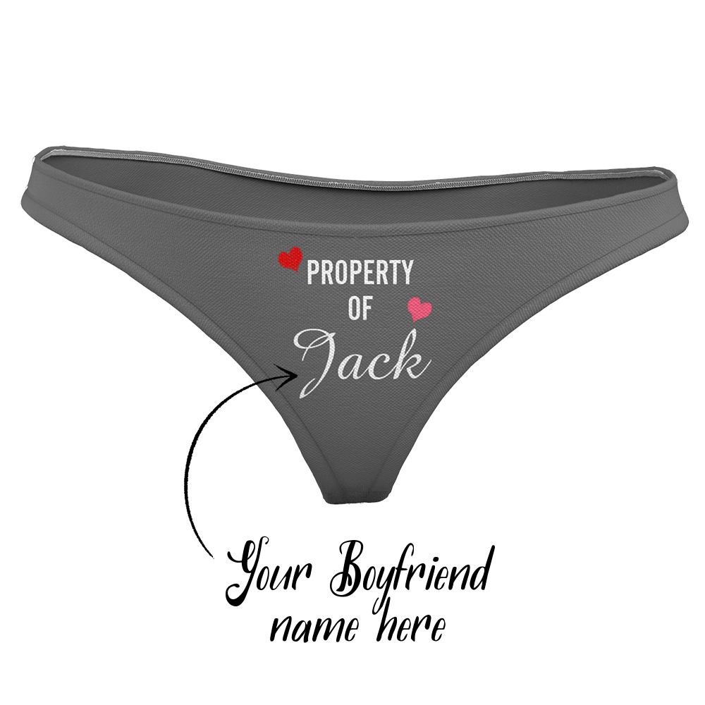 Women's Plain Custom Name Property of Thong Panty - heart - MadeMineAU