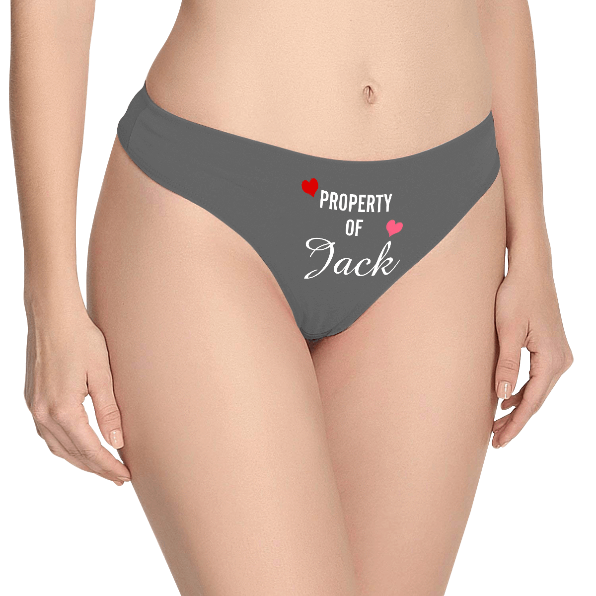 Women's Plain Custom Name Property of Thong Panty - heart - MadeMineAU