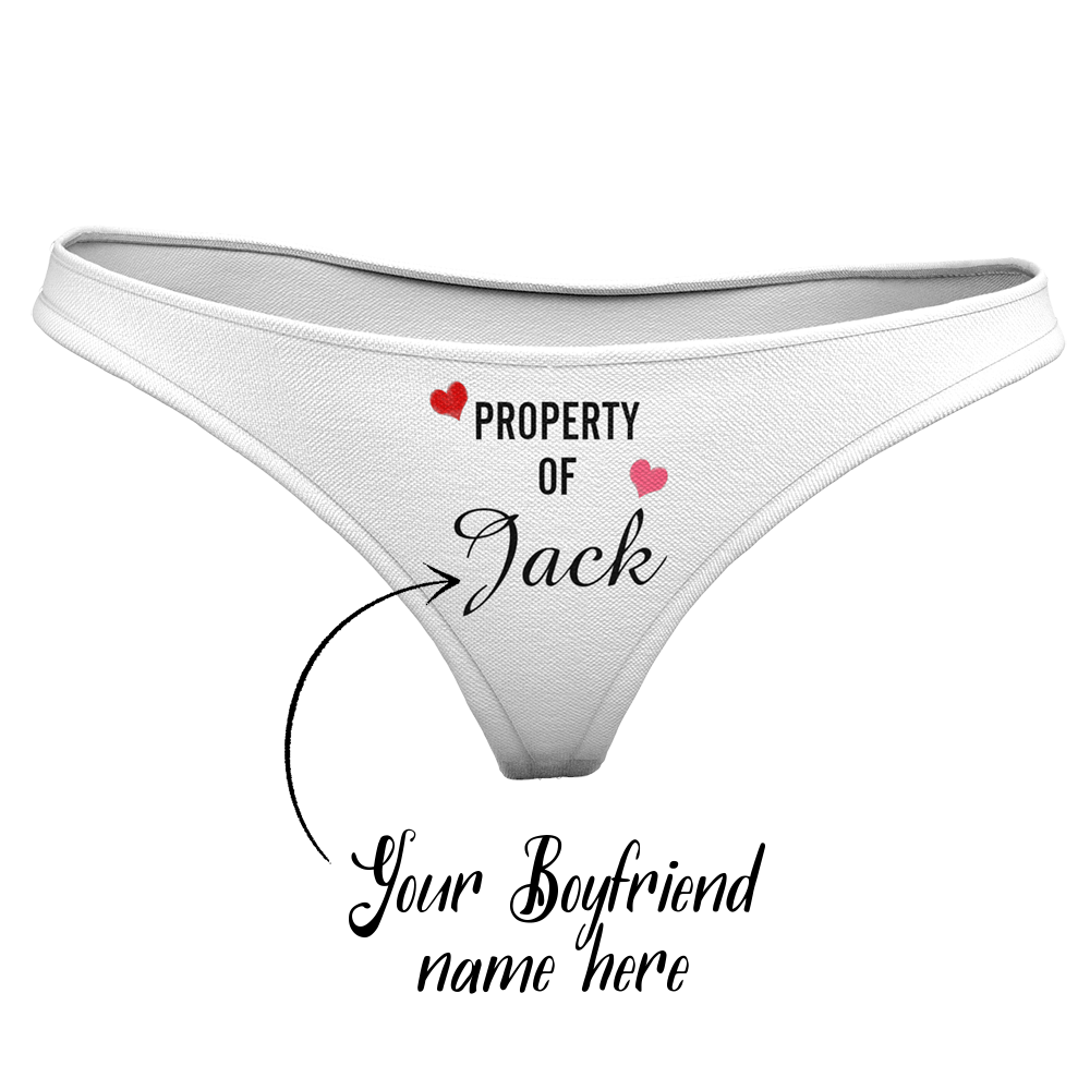 Women's Plain Custom Name Property of Thong Panty - heart - MadeMineAU