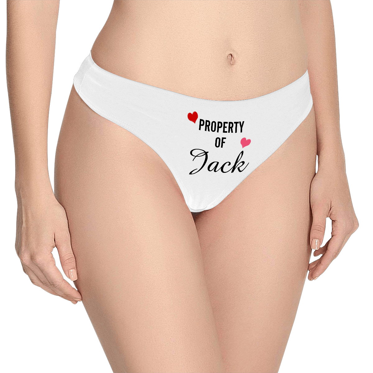 Women's Plain Custom Name Property of Thong Panty - heart - MadeMineAU