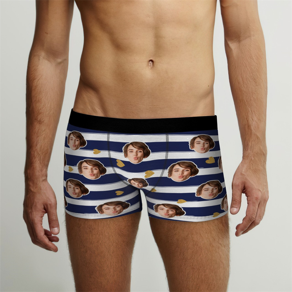 Custom Face Underwear Personalized Stripes Underwear Photo Underwear for Lover - MademineAU