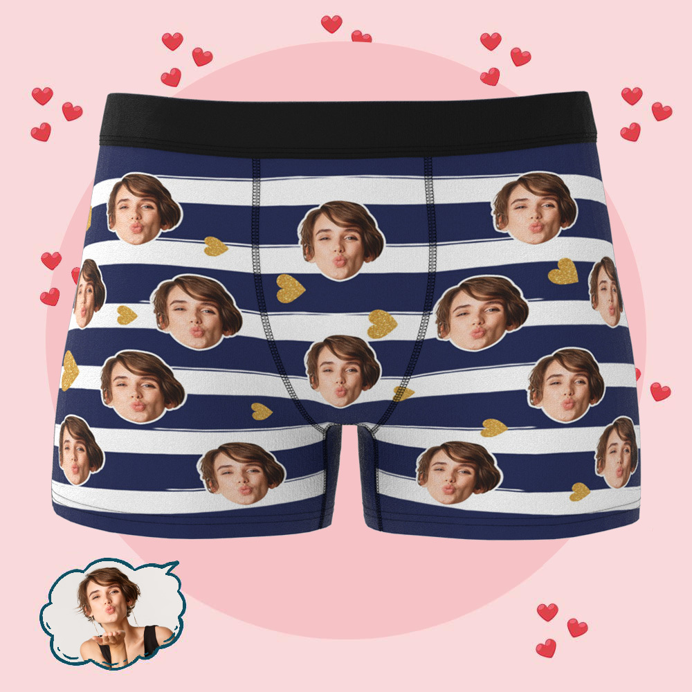 Custom Face Underwear Personalized Stripes Underwear Photo Underwear for Lover - MademineAU