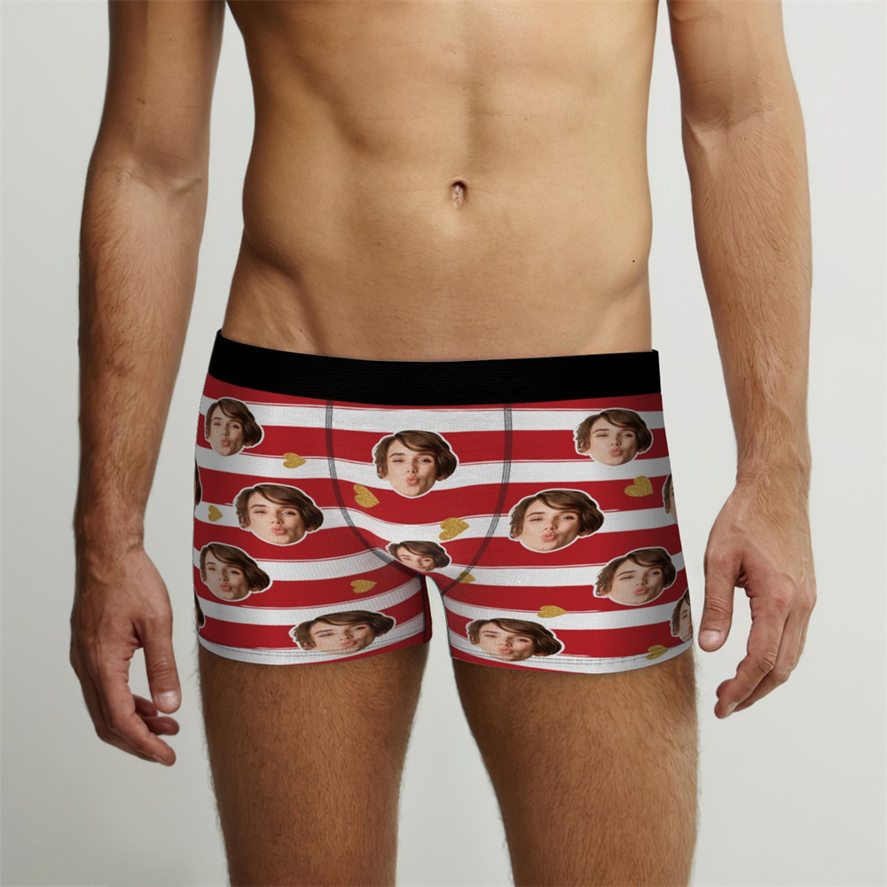 Custom Face Underwear Personalized Stripes Underwear Photo Underwear for Lover - MademineAU