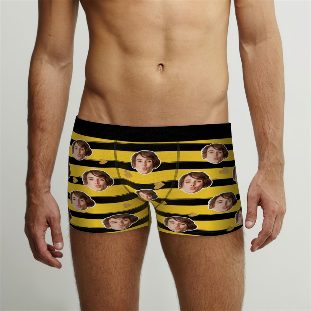 Custom Face Underwear Personalized Stripes Underwear Photo Underwear for Lover - MademineAU