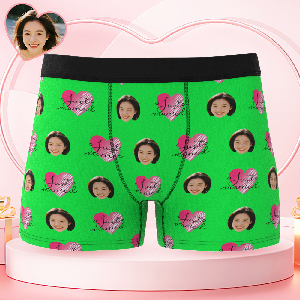 Personalized Face Underwear Custom Photo Underwear Just Married Boxers for Lover - MademineAU