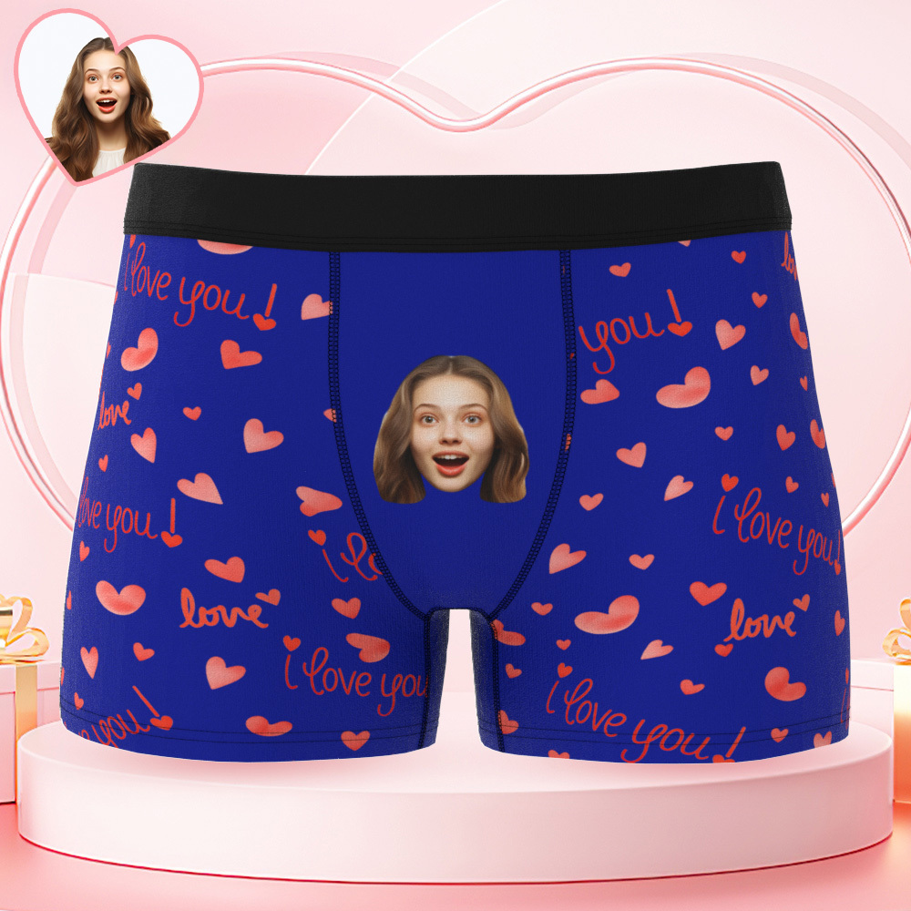 Personalized Face Underwear Custom Photo Underwear I Love You Boxers for Him - MademineAU