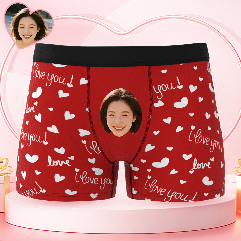 Personalized Face Underwear Custom Photo Underwear I Love You Boxers for Him - MademineAU