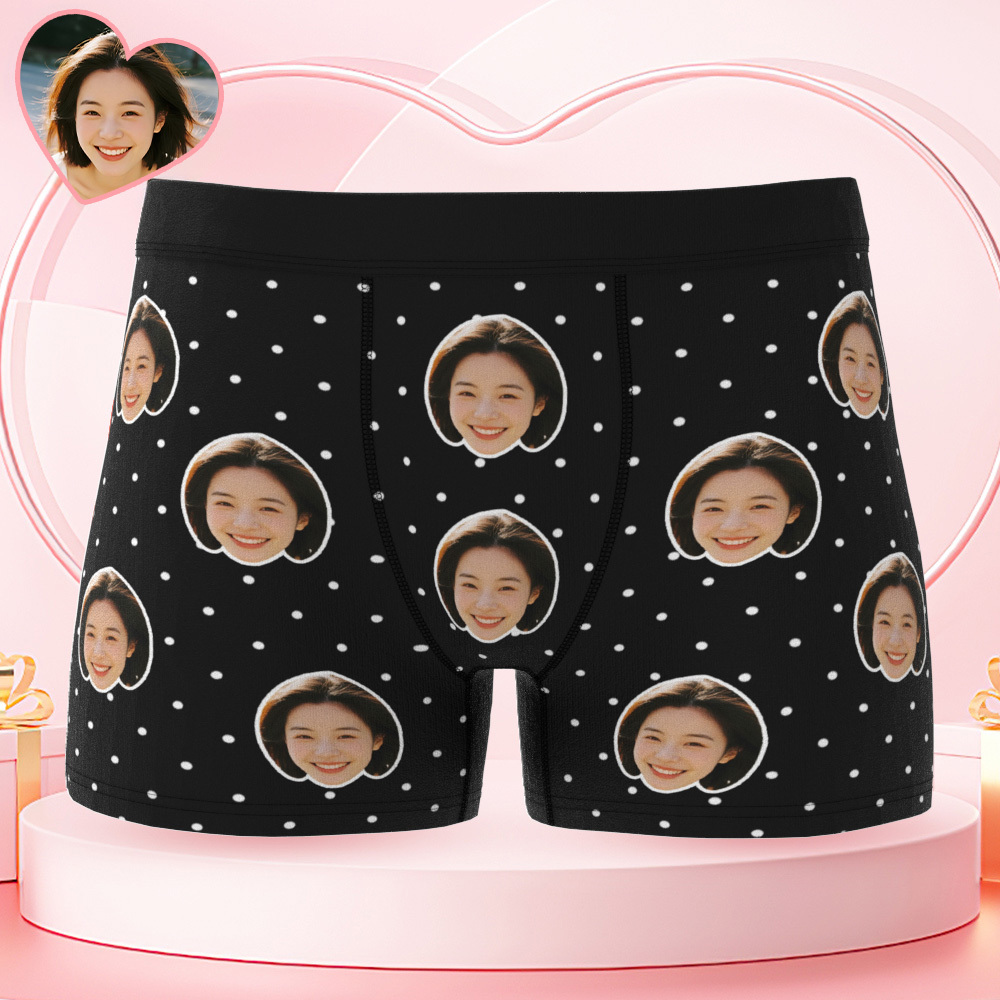 Personalized Face Underwear Custom Photo Underwear Polka Boxers for Boyfriend - MademineAU