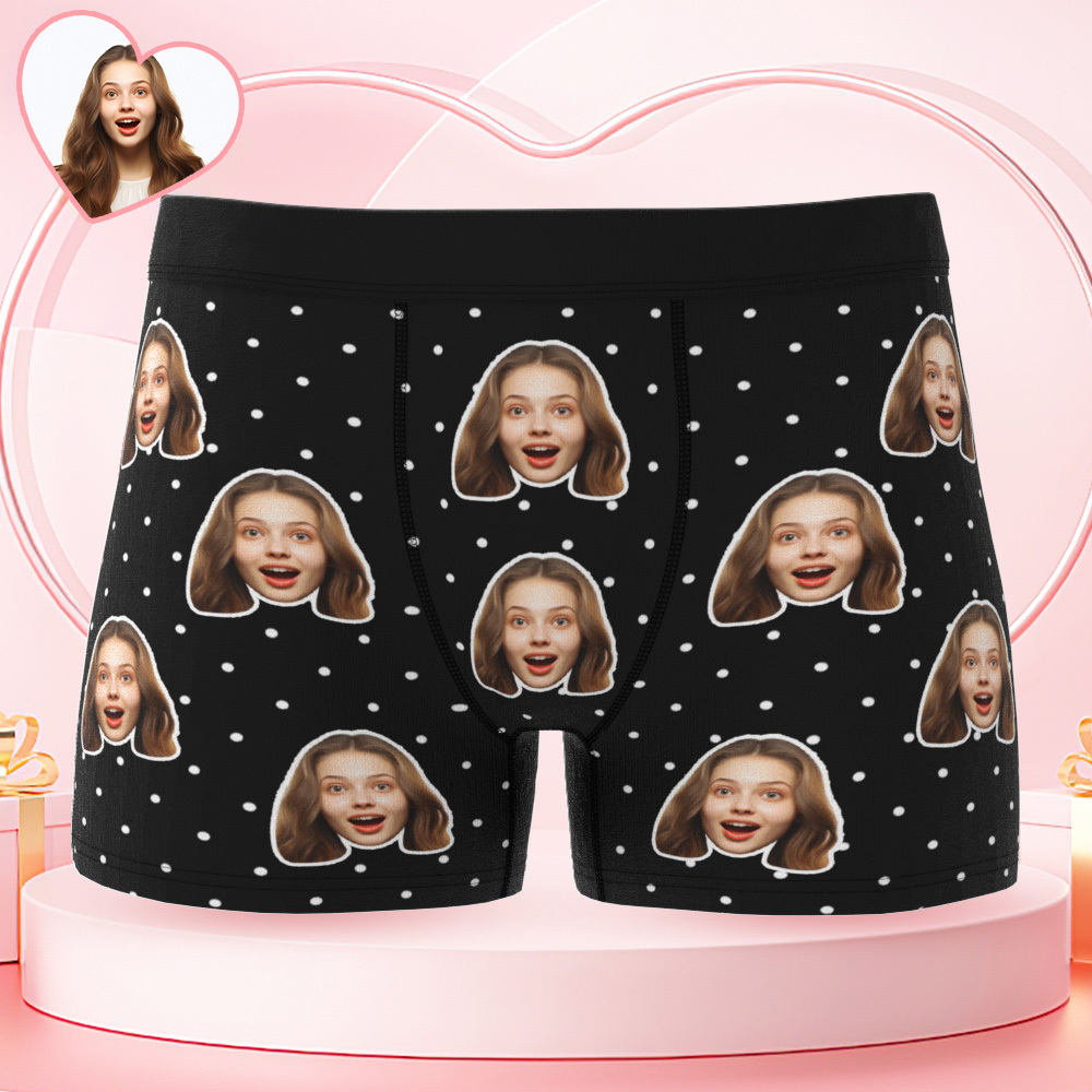 Personalized Face Underwear Custom Photo Underwear Polka Boxers for Boyfriend - MademineAU