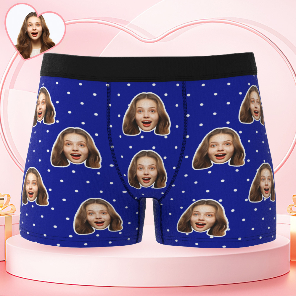 Personalized Face Underwear Custom Photo Underwear Polka Boxers for Boyfriend - MademineAU
