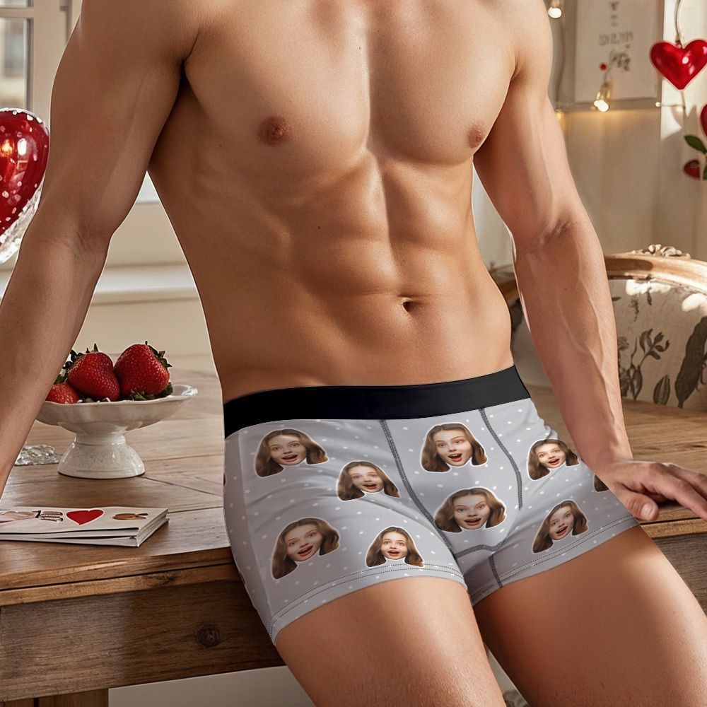 Personalized Face Underwear Custom Photo Underwear Polka Boxers for Boyfriend - MademineAU
