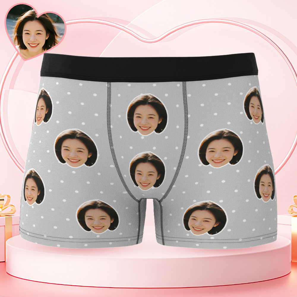 Personalized Face Underwear Custom Photo Underwear Polka Boxers for Boyfriend - MademineAU