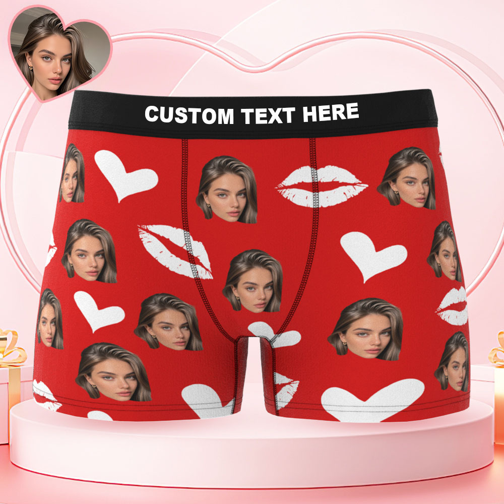 Custom Photo Underwear Personalized Red Lips Underpants Custom Photo Panties - MademineAU