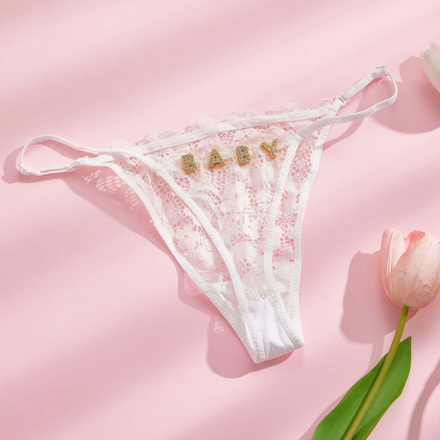 Custom Rhinestone Alphabet Thong Edge French Temptation Hollow Women's Underwear - MadeMineAU