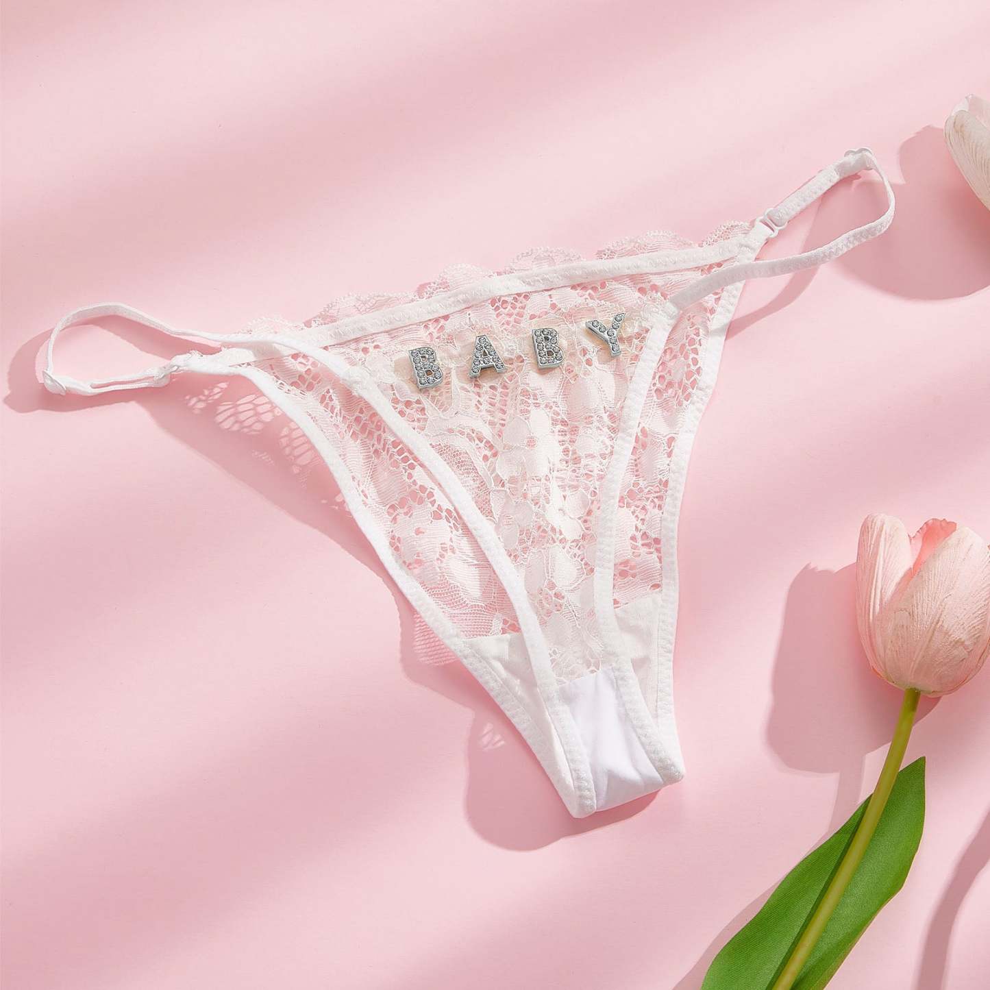 Custom Rhinestone Alphabet Thong Edge French Temptation Hollow Women's Underwear - MadeMineAU