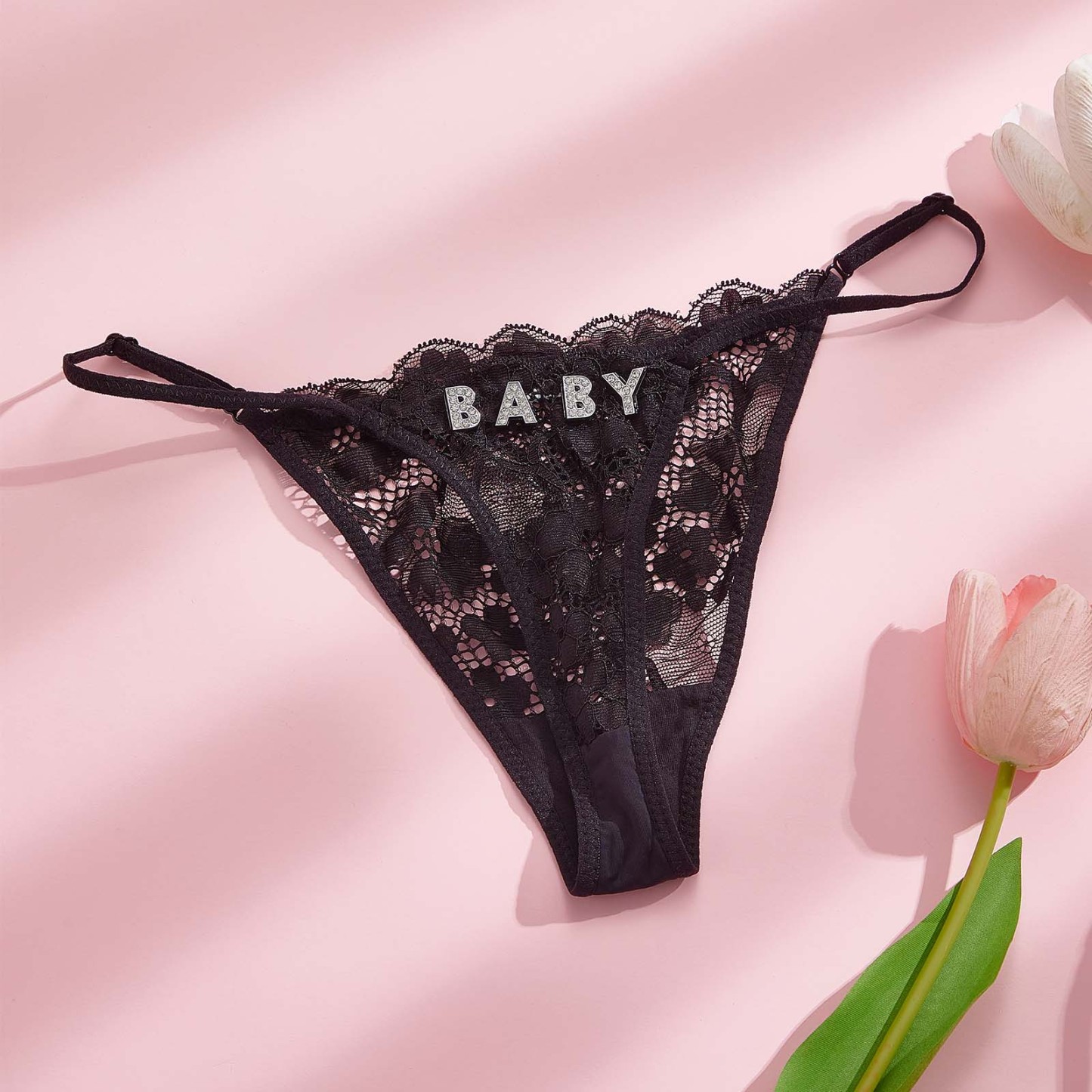 Custom Rhinestone Alphabet Thong Edge French Temptation Hollow Women's Underwear - MadeMineAU