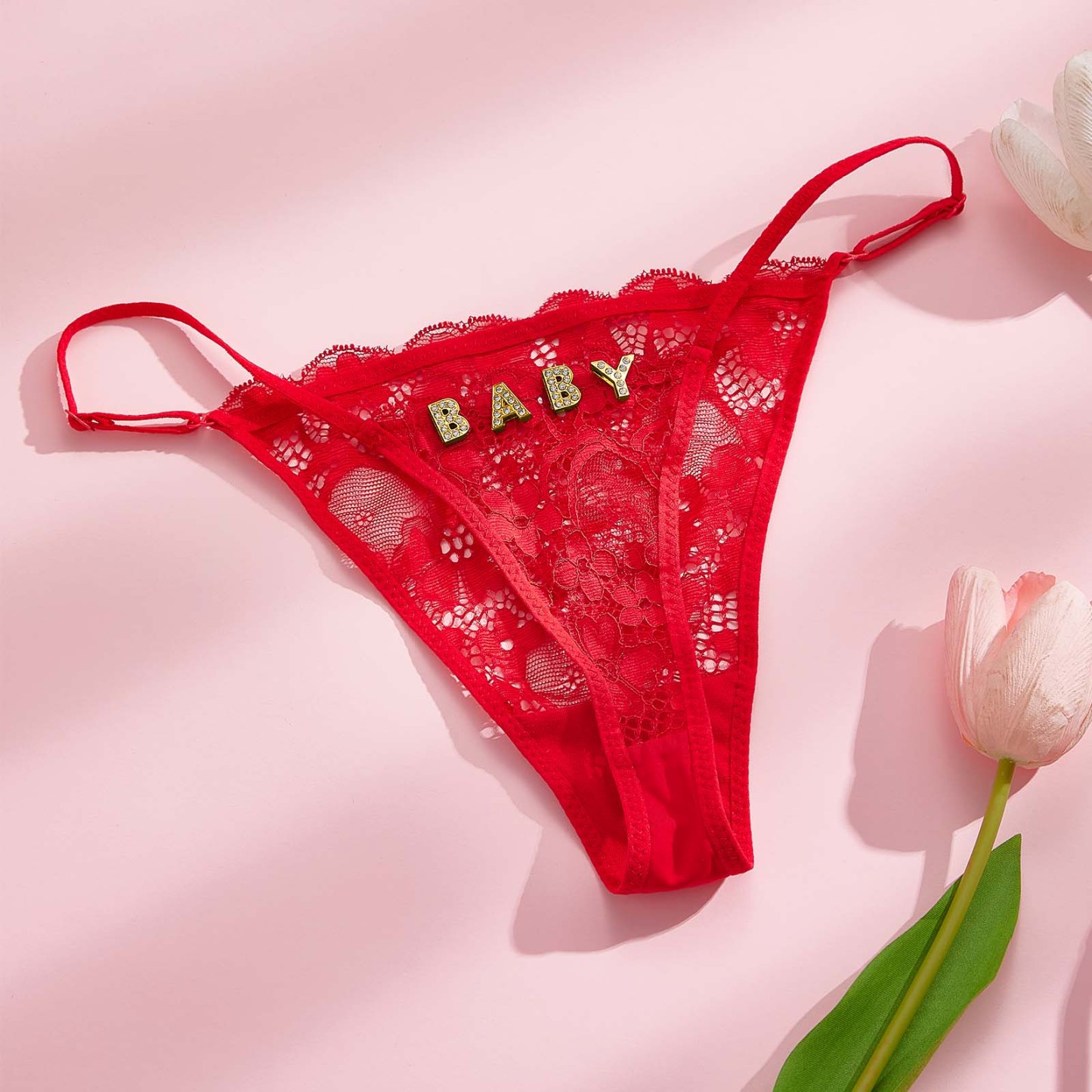 Custom Rhinestone Alphabet Thong Edge French Temptation Hollow Women's Underwear - MadeMineAU